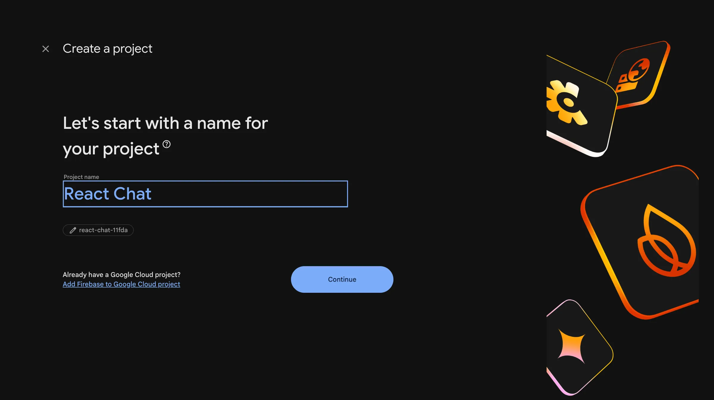 Naming your Firebase project.