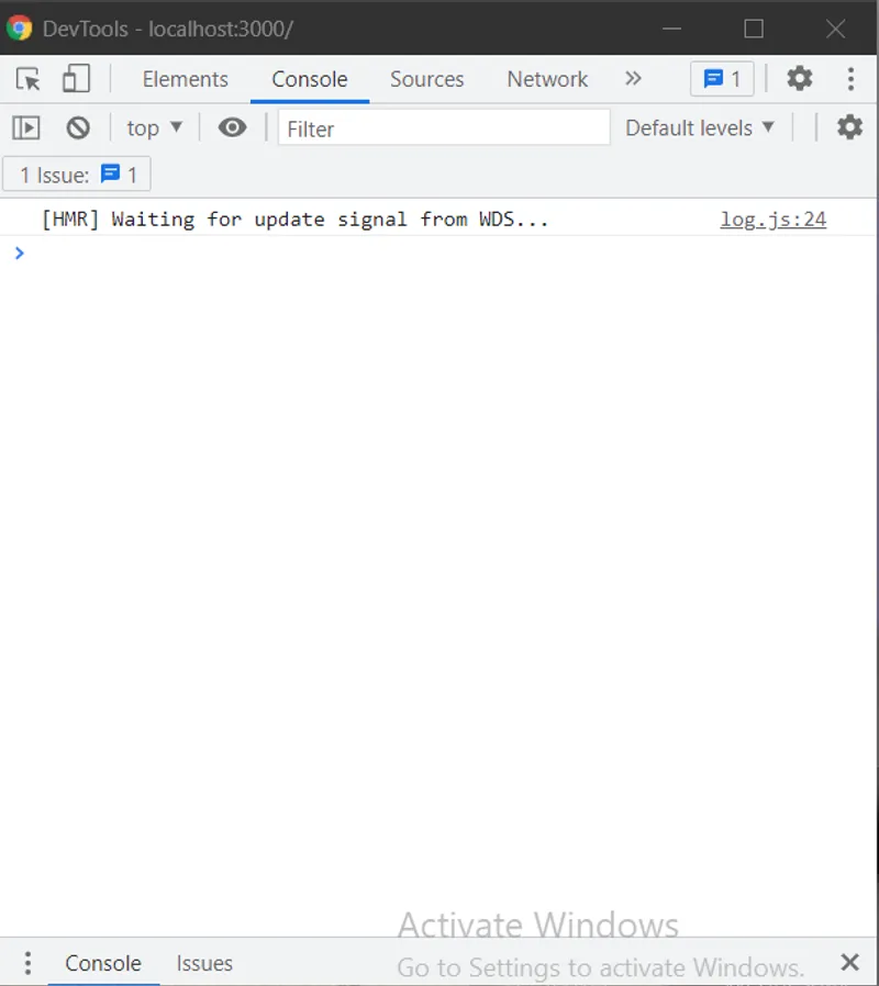 Clean React development console showing no errors or warnings after local debugging