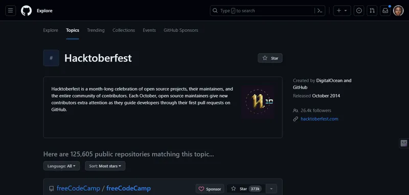 GitHub's Hacktoberfest topic page