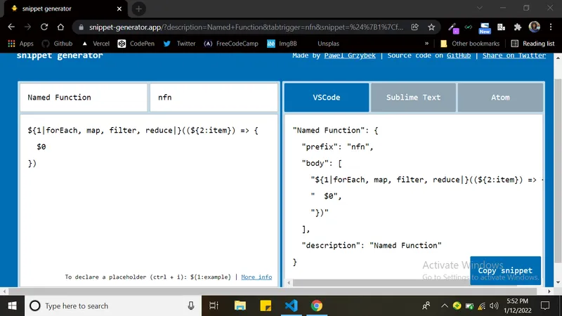 Array method snippet with choices