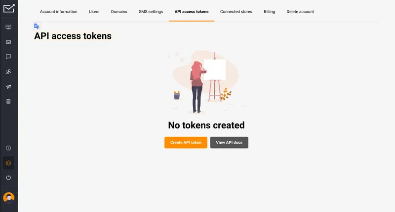 Create API token in Sender dashboard